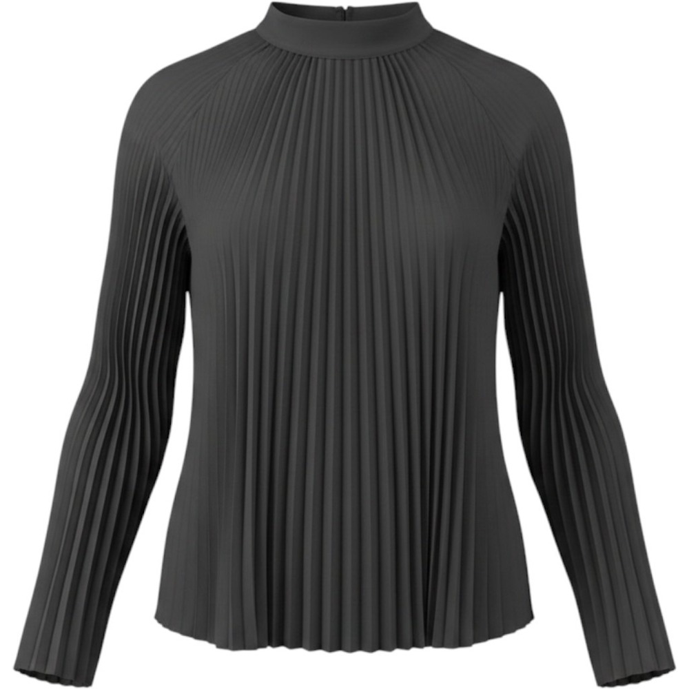 Adrianna Papell Pleated Blouse Women L Black Excellent Mock Neck Long Sleeve